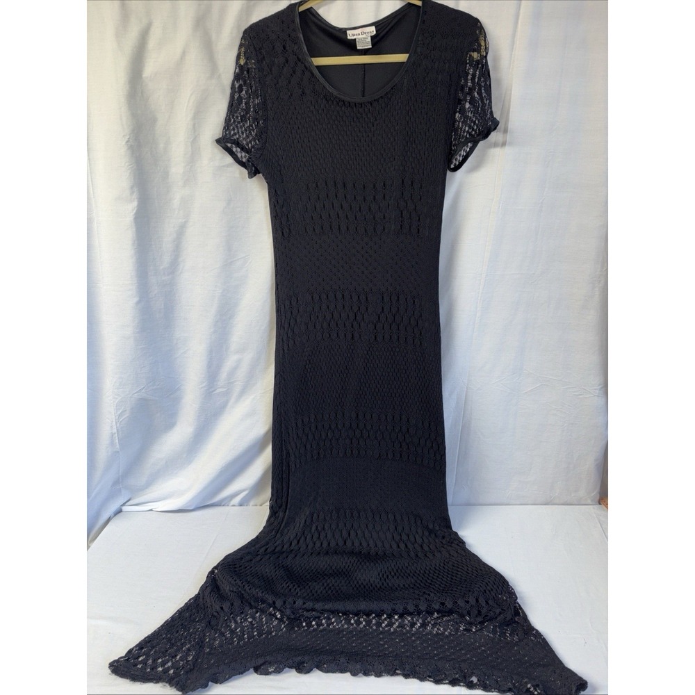 Ultra Dress New York Vintage 90s Black Lace Shift Dress Womens 14 Goth Grunge - Picture 2 of 13